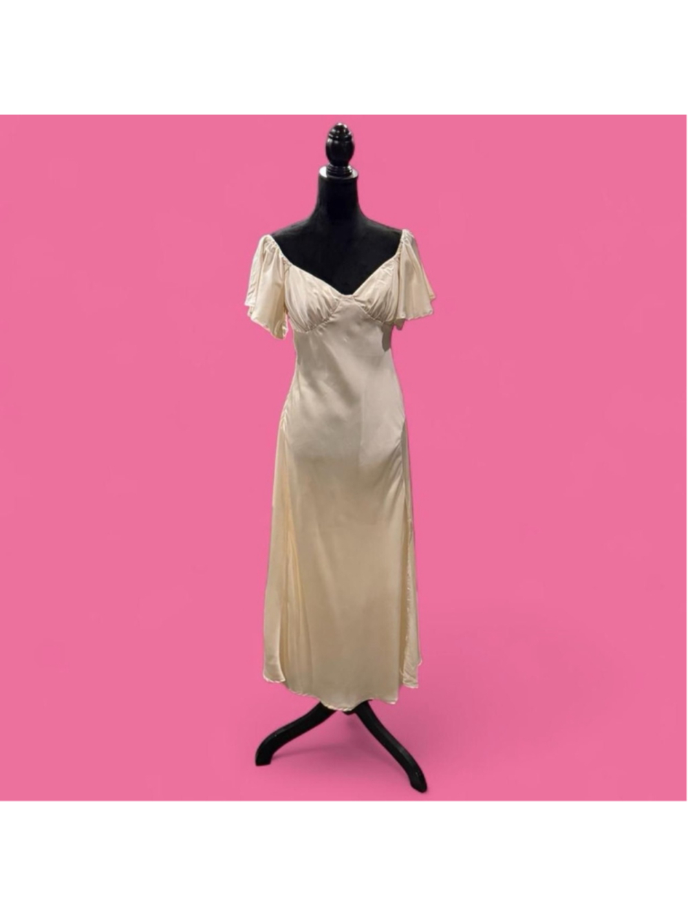Here Comes The Sun Ivory Satin Maxi Dress NWT L Coquette Mod Cottagecore Bridal